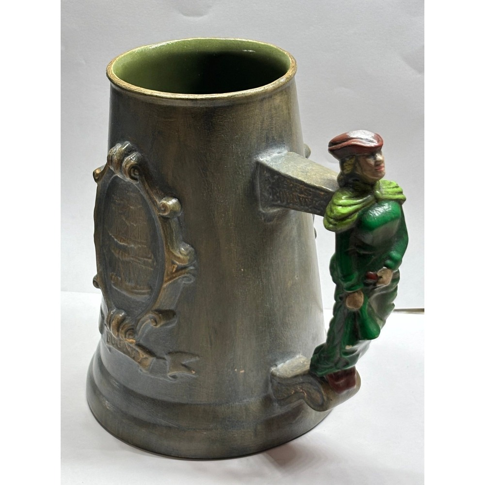 Vintage Ceramic Beer Stein HMS Bounty 1787 Tahiti Mutiny Painted Pewter Color